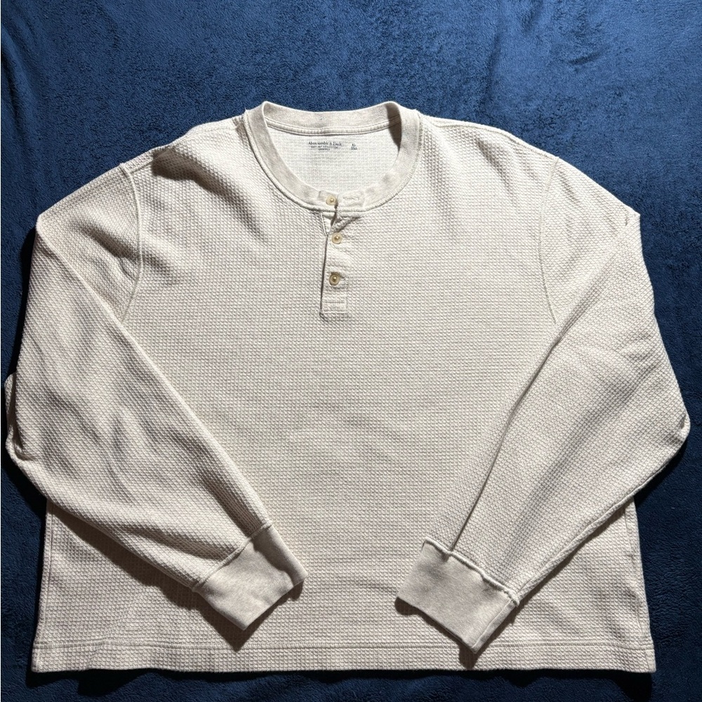 Abercrombie & Fitch Cream Cropped Henley Long Sleeve